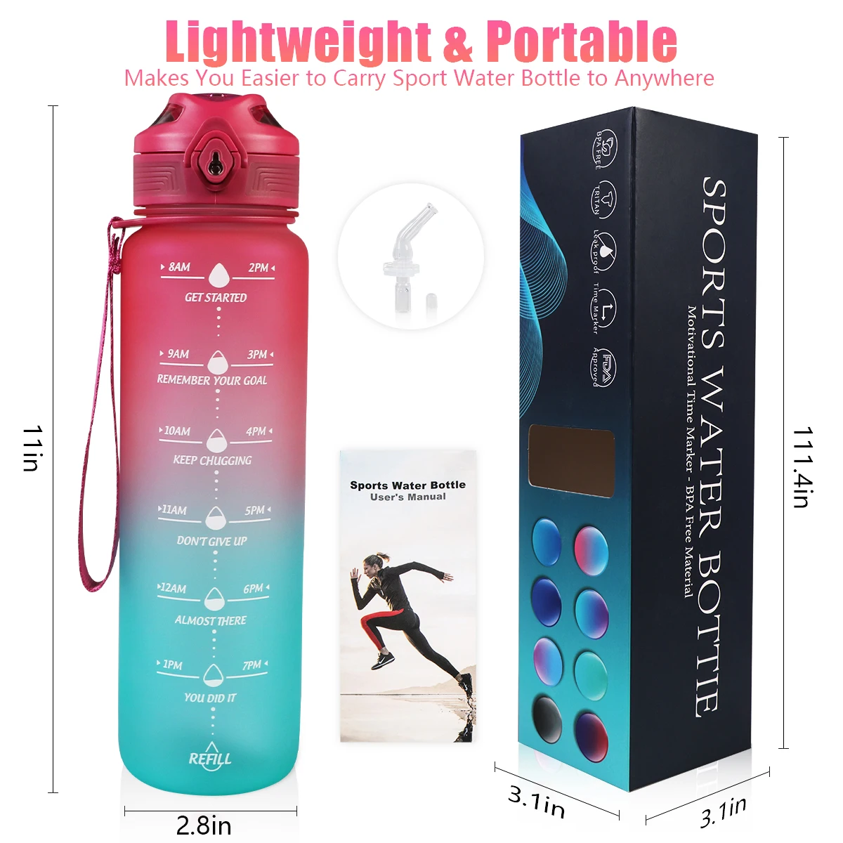 

ZOUNICH Gradient Water Bottles With Straw Large Capacity Drinking Water Portable Shaker My Sport Drink Bottles Tritan BPA Free