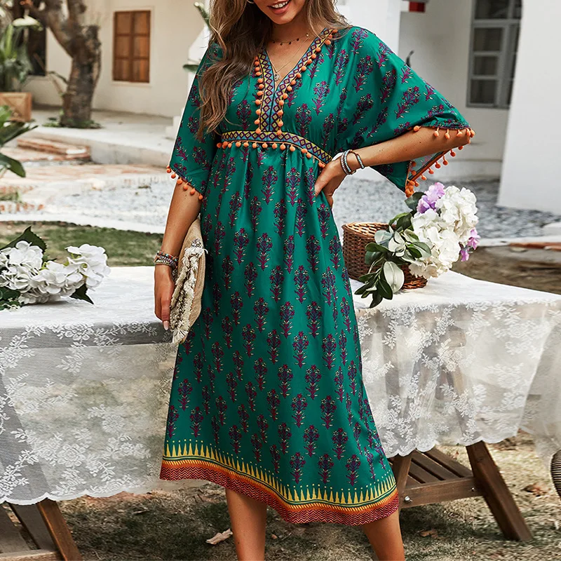 

Sweet lady Casual Dresses Beach A-line skirt v-neck