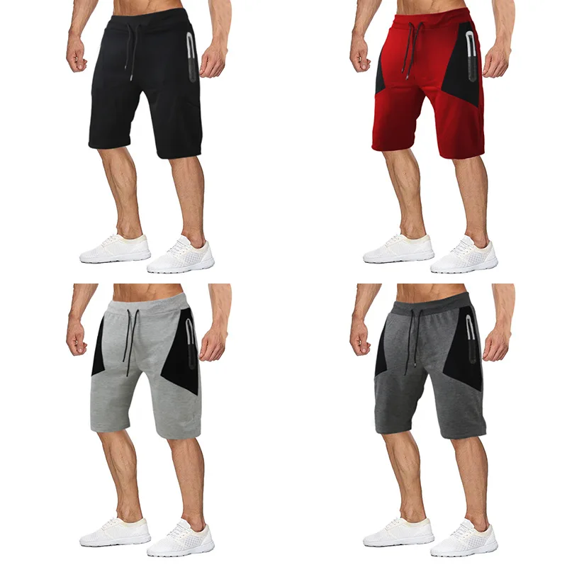 

Mens Clothing Summer Fitness Shorts Five Points Casual Pants Stitching Straight Zipper Trend Hip-hop Pants Men Running Short