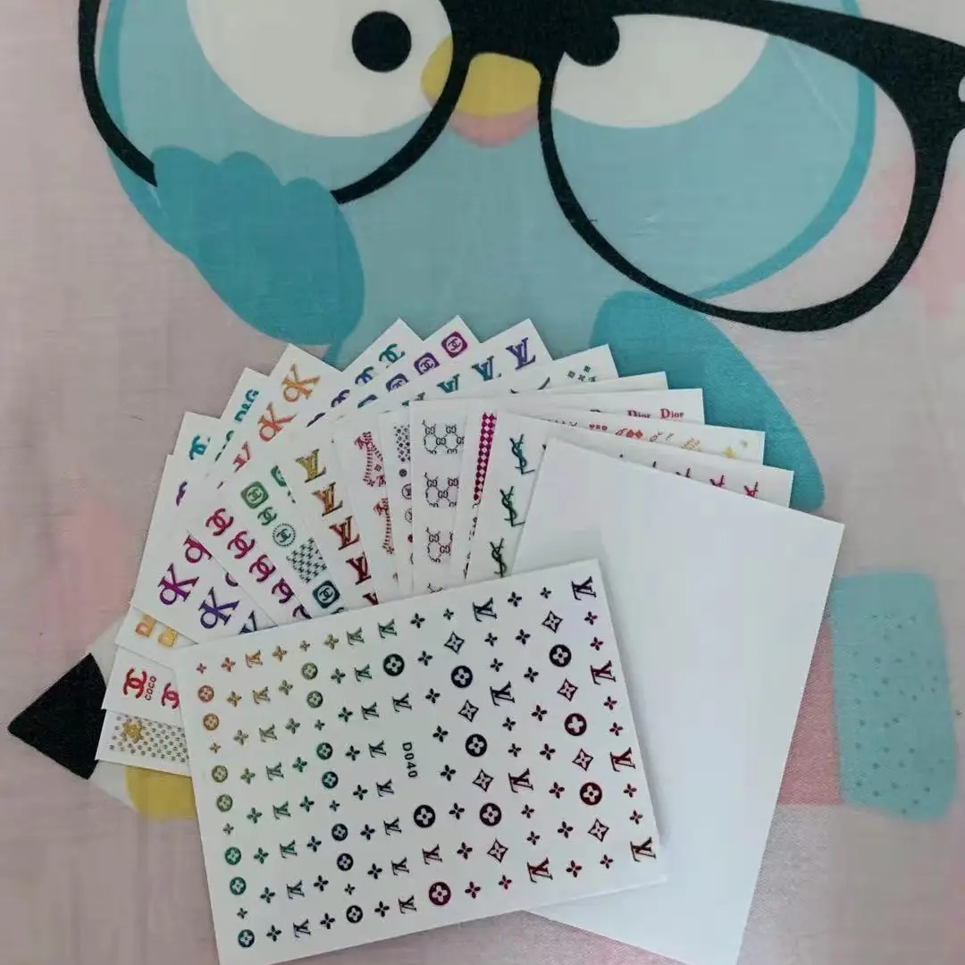 

15 листов, цветные наклейки для ногтей с логотипом