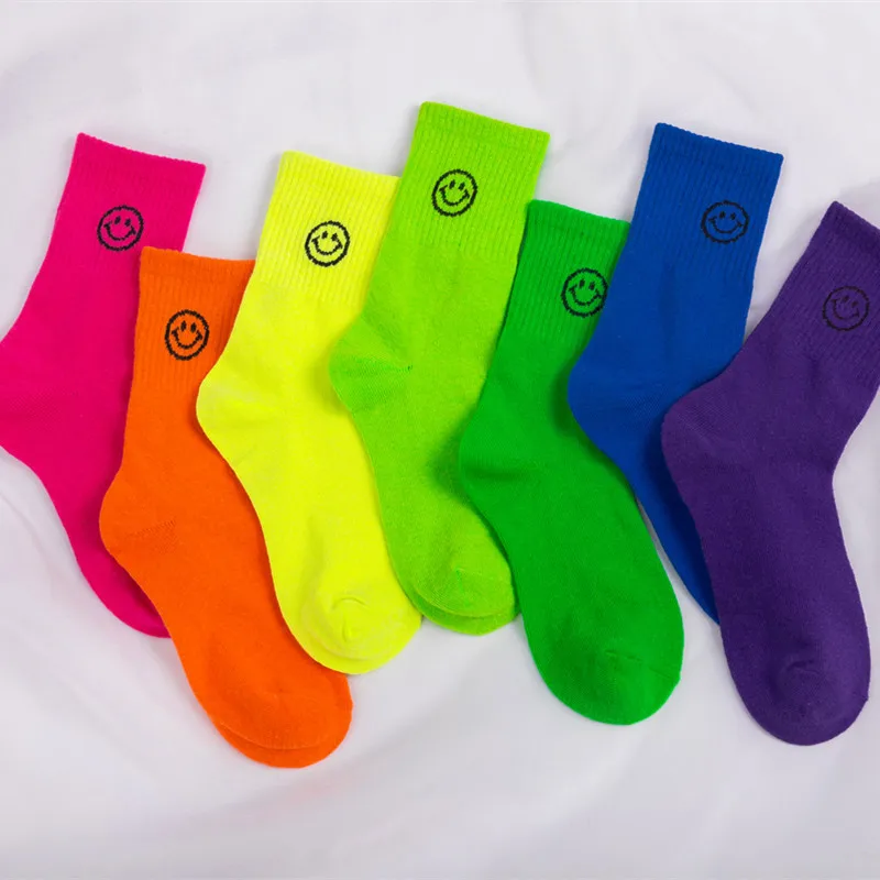 Носки женские хлопковые флуоресцентные повседневные для скейтборда с