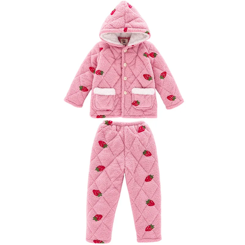 

Ребенка детская зимняя Пижама; Одежда для сна; Комплект одежды для девочек теплая детская флисовая Домашняя одежда розового цвета с рисунко...