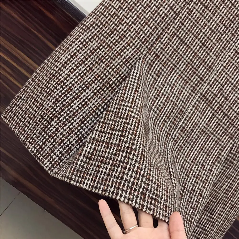 

Autumn Winter New Shoulders Mesh Ruffles Sweater Sets Women Half Turtleneck Slim Knittwear Top And Plaid Mid Skirt 2 Piece Set