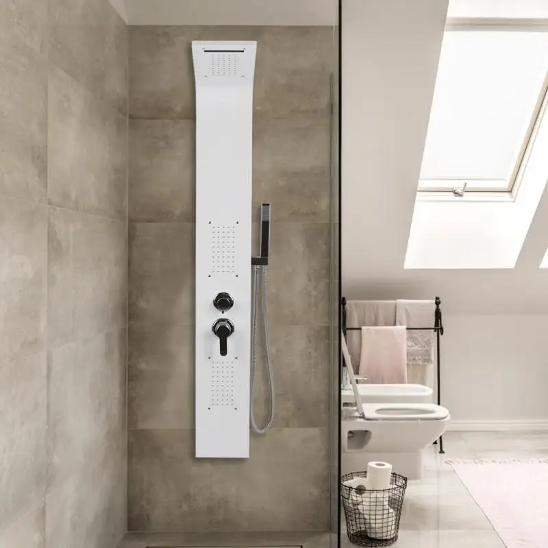 

White/black Stainless Steel Bathroom Shower Screen With Massage Nozzle SPA Massage Column System Waterfall Rain Shower HWC