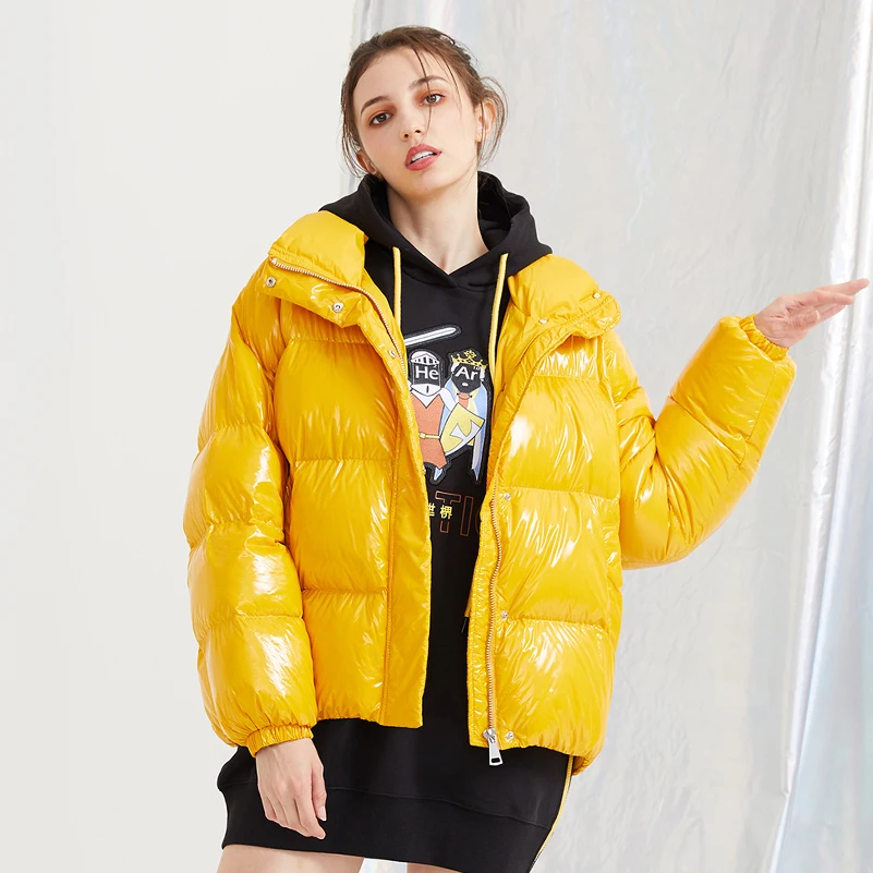 YNZZU Chic новая зимняя куртка женская повседневная короткая пушистая пуховая куртка женская утепленная теплая свободная яркая верхняя одежда A1121