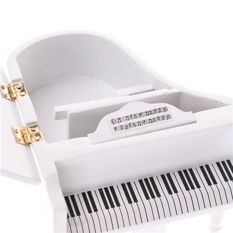 

White Exquisite Wooden Grand Piano With Stool Model Play Music Instrument Toys Accessories House Decor 1:12 Dollhouse Miniature