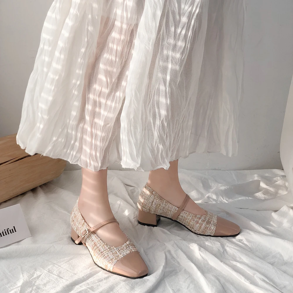 Женские туфли с закрытым носком Туфли Мэри Джейн в стиле ретро квадратным на