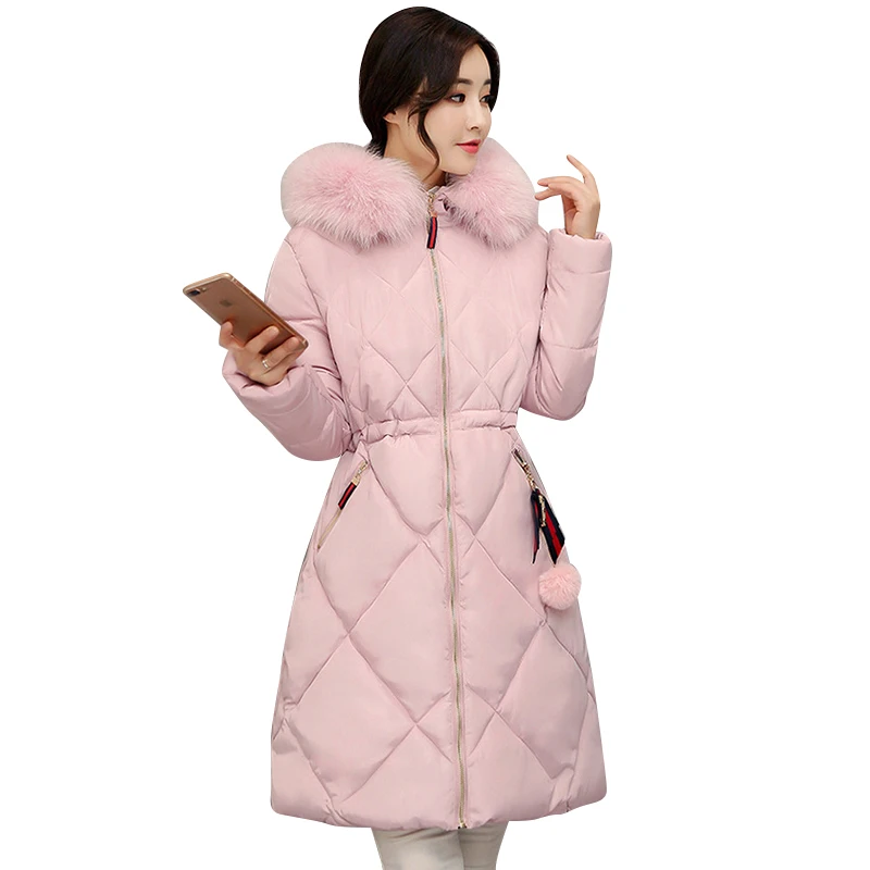 

2021 Winter Slim Parkas Women Fur Collar Korean Solid Cotton Padded Jacket Women Elegant Thicken Warm Outwear Female LD2514