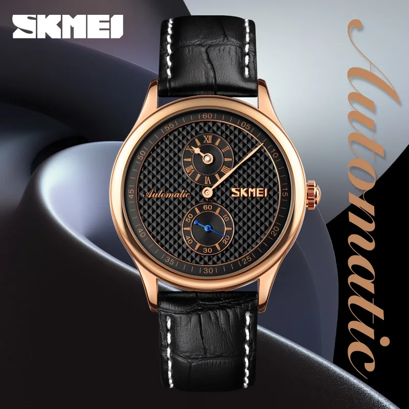 

Dial Hollow Watches Men Business Casual Automatic Mechanical Mens Wristwatch Leather Strap Quartz Watch SKMEI Relogio Masculino