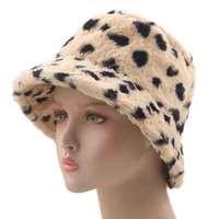 new winter leopard print faux fur plush bucket hats for women outdoor warm sun hat soft velvet fisherman cap lady fashion panama