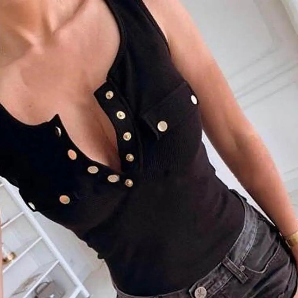 Женская блузка в рубчик с V-образным вырезом без рукавов | одежда