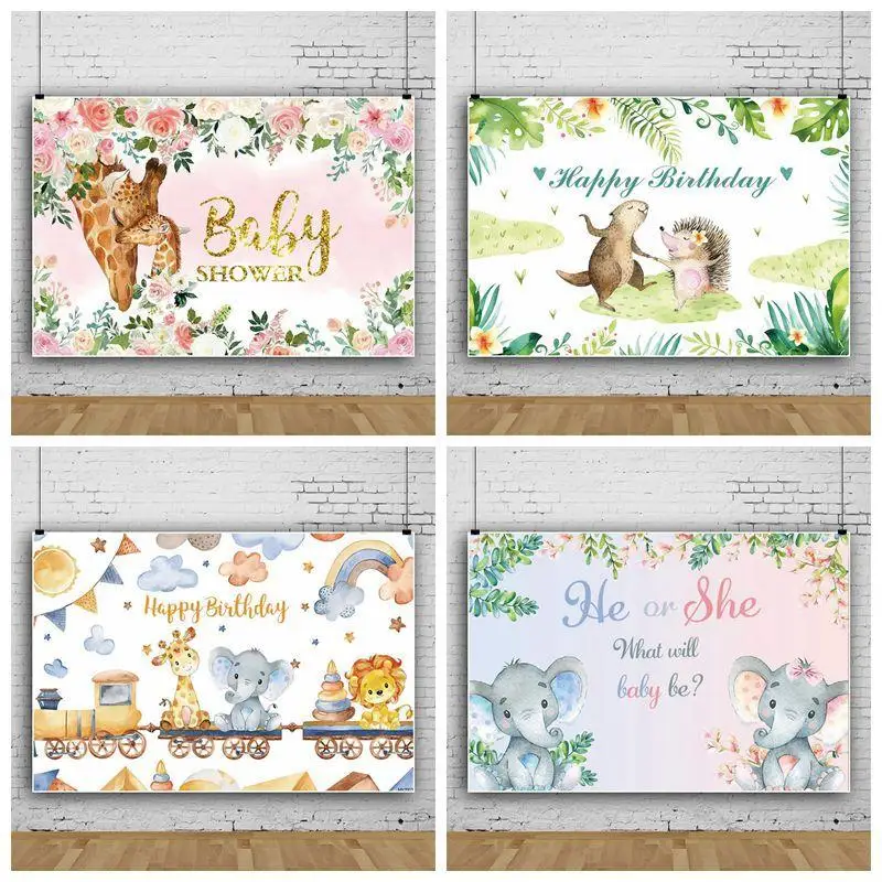 

Фон для фотосъемки детей с изображением радуги льва лисы медведя животных мультфильмов цветов декорация для детского дня рождения фотогра...