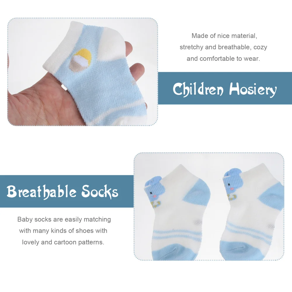 

5 Pairs of Spring Summer Baby Socks Cartoon Baby Socks Lovely Kid Hosiery (Blue)