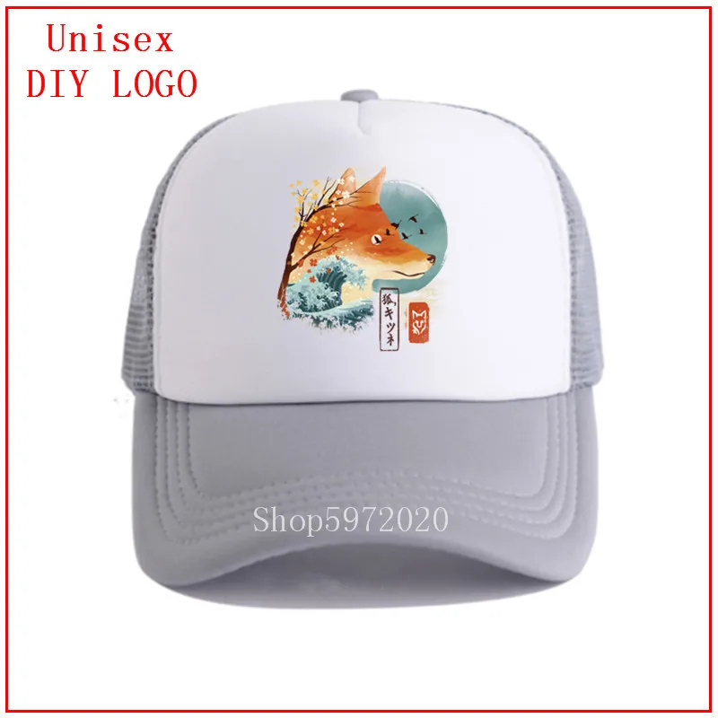 Кепка в сеточку с принтом японской лисы бейсболка для мужчин и женщин модная