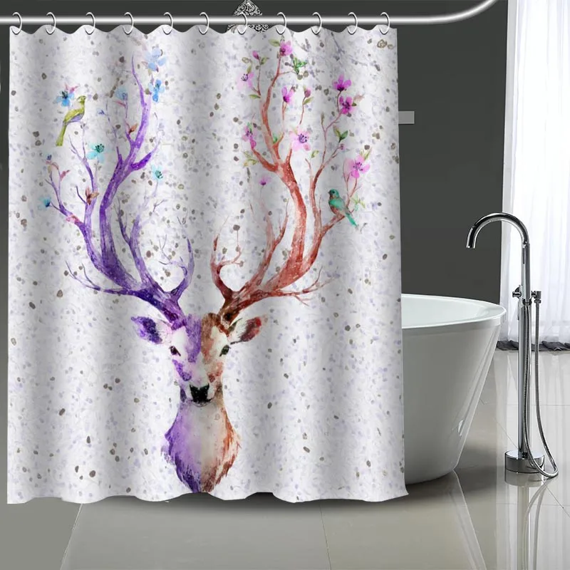 

Hot Sale Deer Custom Pattern Polyester Bath curtain Waterproof Shower Curtains DIY Bath Screen Printed Curtain for Bathro