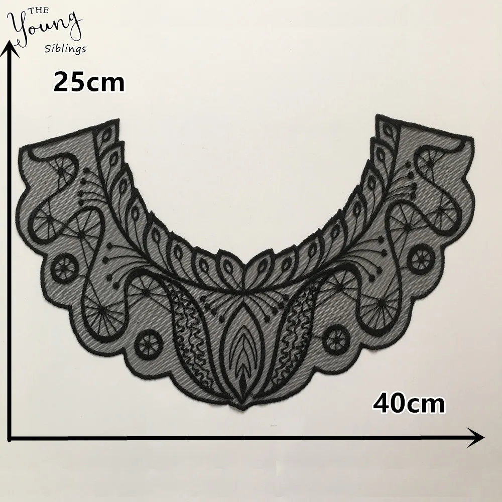 Новое поступление вышивка кружевной воротник черная органза вырез аппликация