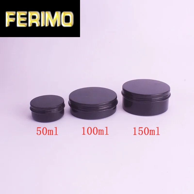 

50g/100g/150g Aluminium Box Empty Screw Round Tin Cans Black Makeup Case Cosmetic Storage Container Pots Jar Cream Cosmetic Box