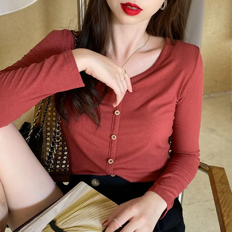 

Футболка из вискозы с V-образным вырезом и рукавами, женская одежда для игры на дне утра, Новинка осени 2021, ремонт имитации рубашки