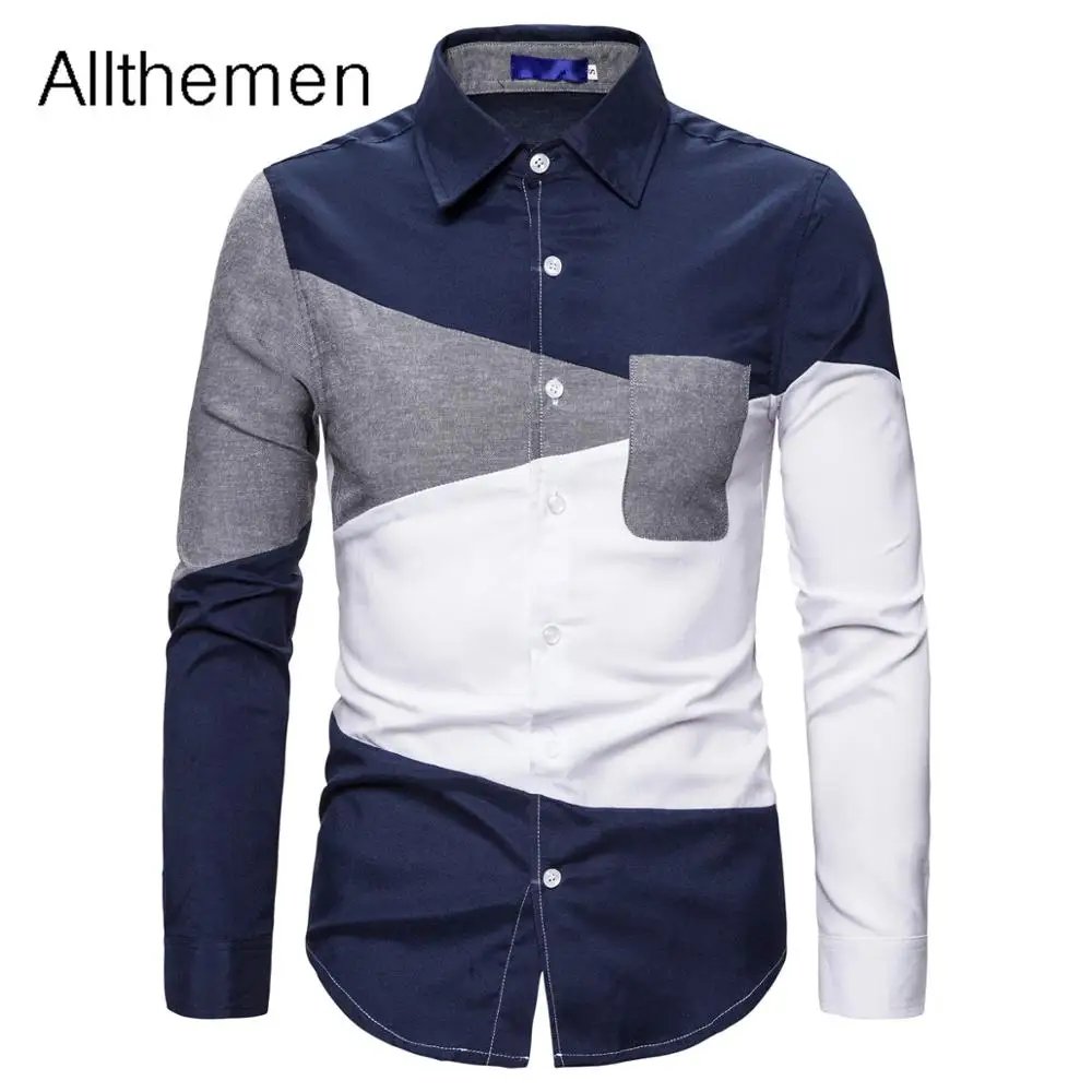 

Allthemen Men Work Shirt Men's Long Sleeve Patchwork Casual Shirt Button Down Fashion Men Business Shirt Chemise Homme Elegant