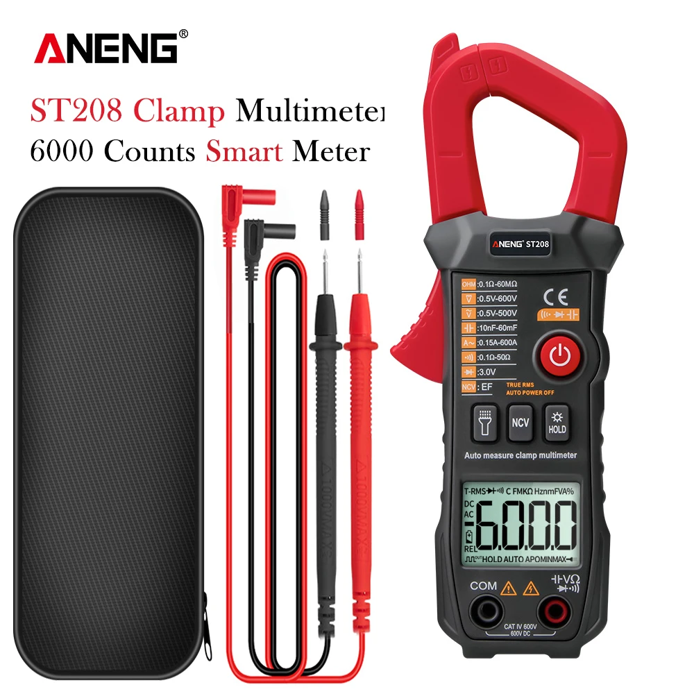 

ANENG ST208 Digital Clamp Meter Multimeter Car 6000 counts AC/DC Current Measure Transistor Tester Voltimetro Amperimetro