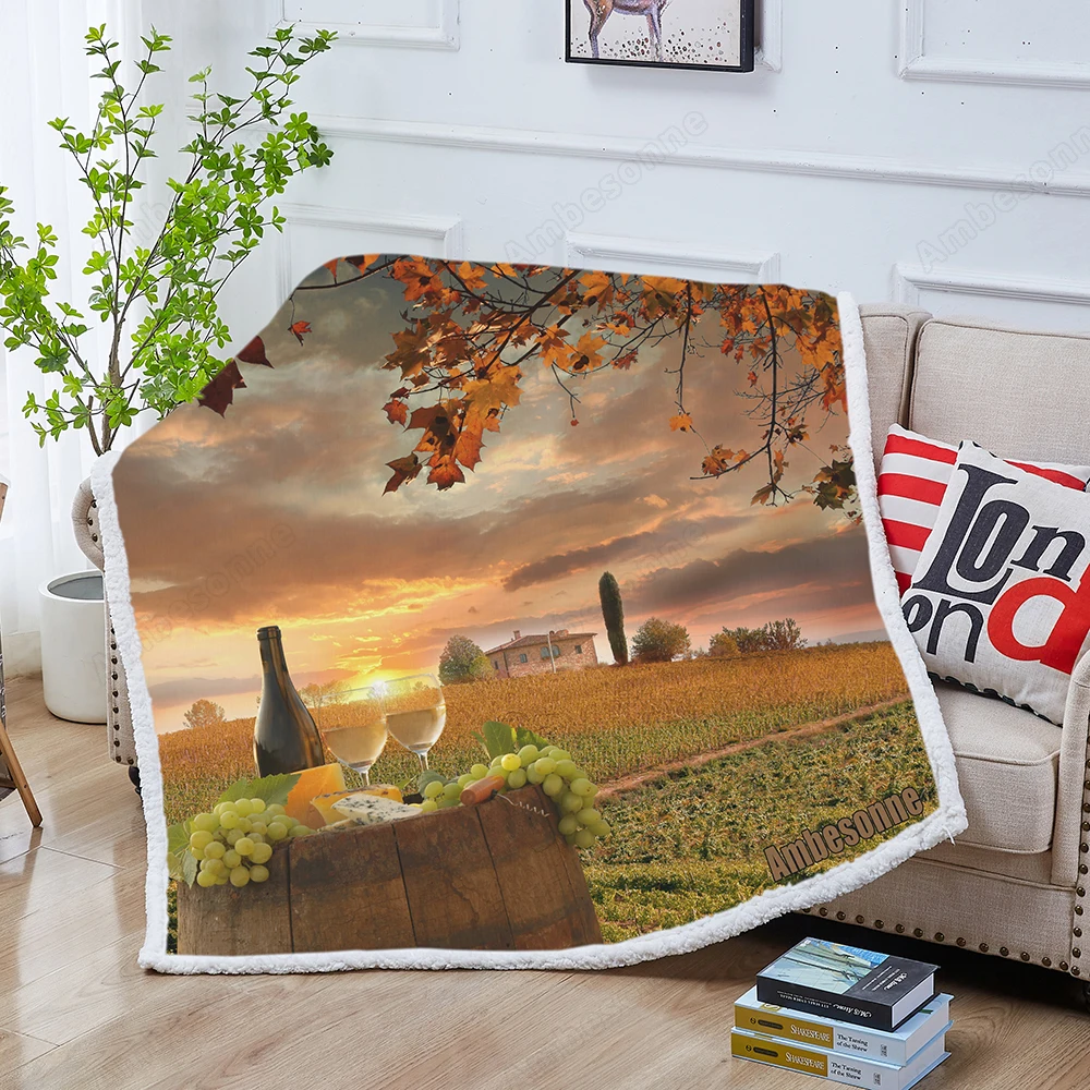 

Custom Blanket Throw Country Landscape White Wine with Barrel on Vineyard In Chianti Tuscany Italy Fleece Blankets