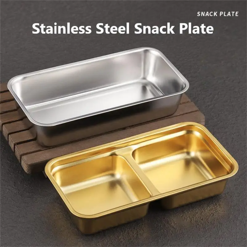 

Seasoning Plate Stainless Steel Fruits Vegetable Storage Rack Golden Double Grid Snack Plate Side Dish Storage Holder Home Tool