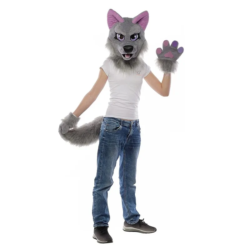 Realistic Plush Wolf Fursuit Head Furry Mascot Costume Cosplay Suit | Тематическая одежда и униформа