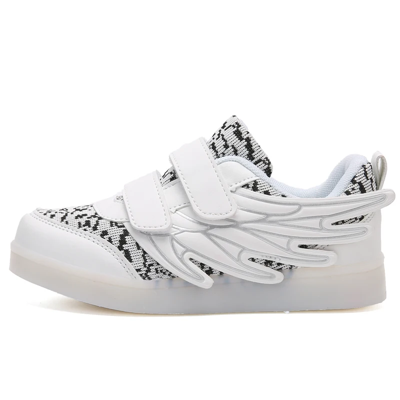 

2018 Fashion New USB Charging Led Children Shoes With Light Up Kids Boys&Girls Luminous Sneakers Glowing Shoes Wing Pink Black