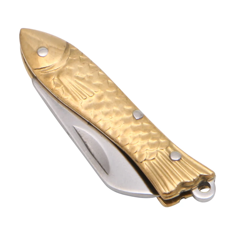 Fish-shape Keyring Pocket Keychain Tactical Small Folding Folder Knife Brass | Инструменты