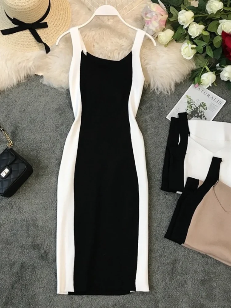 2021 Summer New Knitted Dresses Women Striped Strap Lady Slim Sexy Top Quality Женская одежда