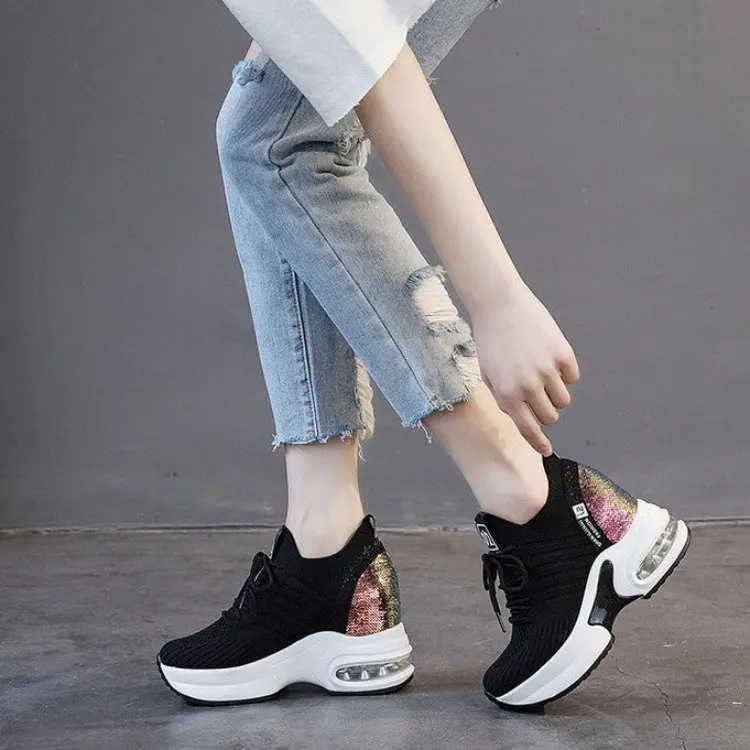 

Summer Women Sneakers Breathable Mesh Women Shoes Wedges Heel Shoes Ladies Vulcanized Shoes Women Platform Increase Casual Shoes