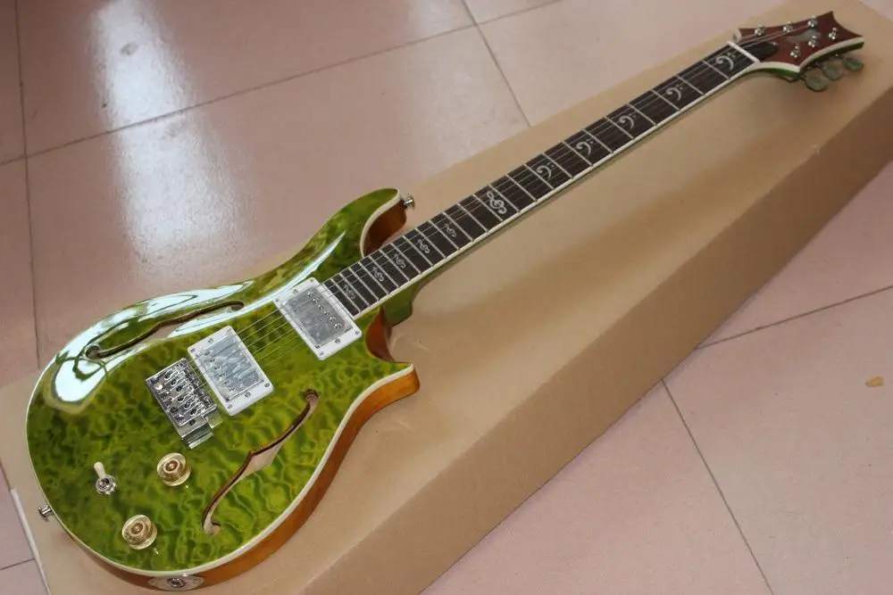 

New style.F hollow jazz Electric Guitar.green Color flame top jazz Guitar ,high quality pickups guitar.real photos
