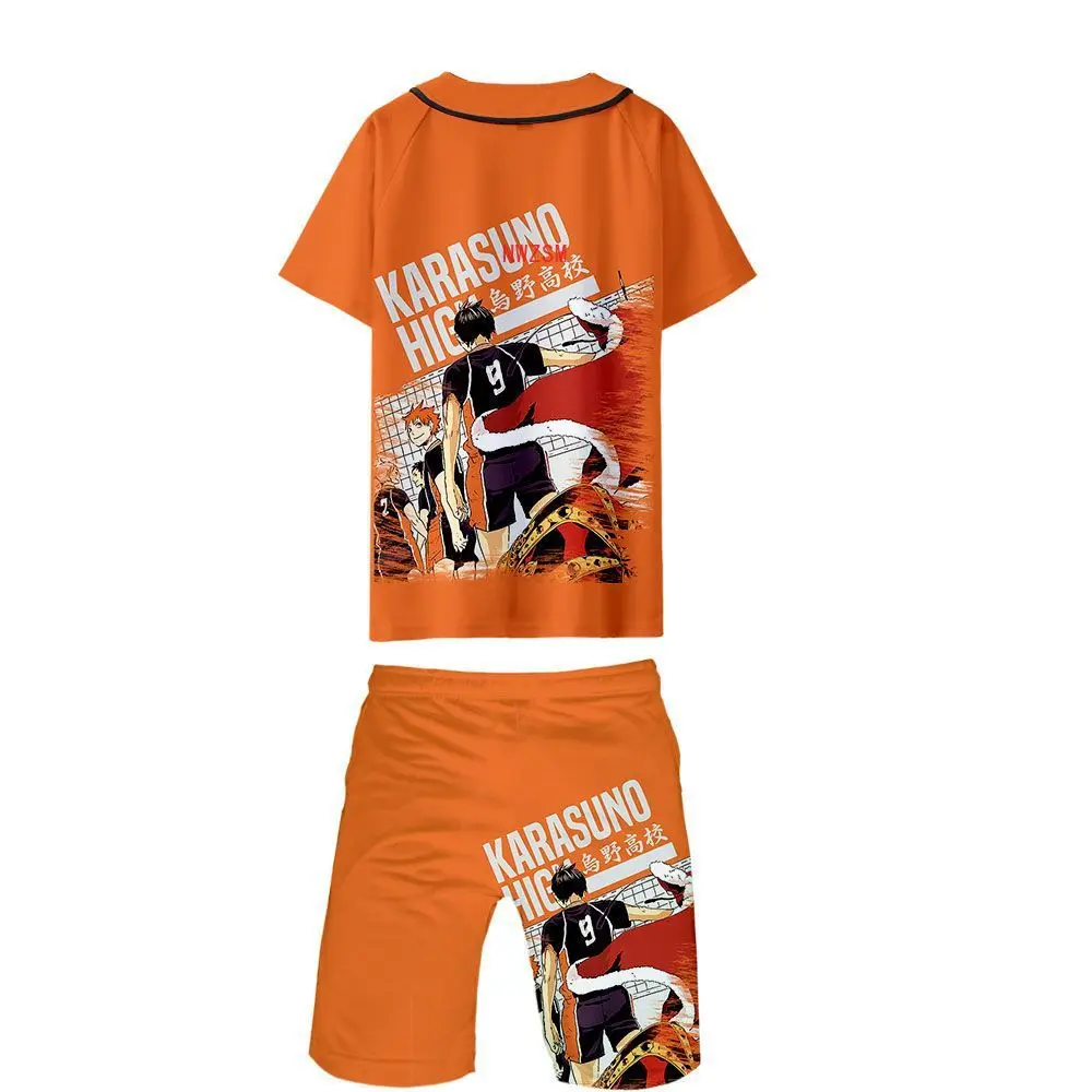 

Anime Haikyuu Cosplay Costume Karasuno High School Volleyball Club Baseball Jerseys and Shorts Two Piece Set Men Sportswear