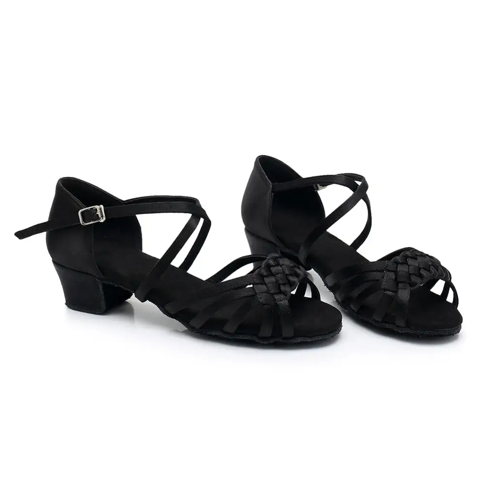 Children Women Latin Dance Shoes Girls Ballroom Modern Tango Dance Shoes Ladies Low Heel Dance Shoes Professional Brown Black