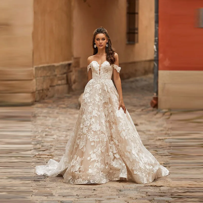 Распродажа изящные трапециевидные кружевные свадебные платья с открытыми