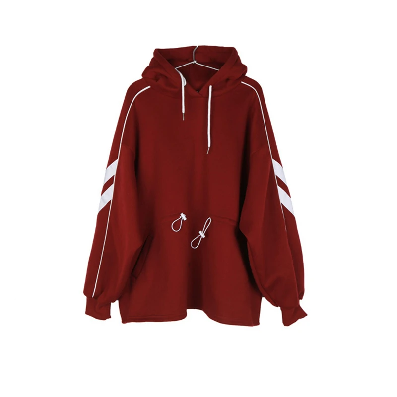 red TWOTWINSTYLE повседневное шнурок хит цвет Женские кофты с капюшоном воротник фонарь длинным рукавом Свободная Толстовка женская одежда - Цвет: red