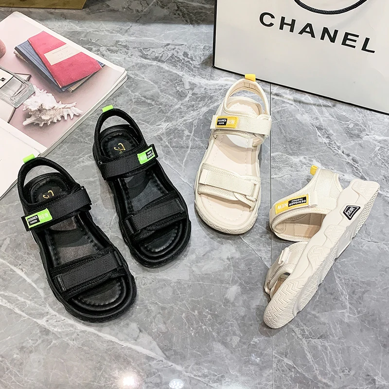 

Женские массивные сандалии COZOK, летняя Уличная Повседневная обувь на платформе с сетчатыми лямками на липучке, модные пляжные сандалии ручн...