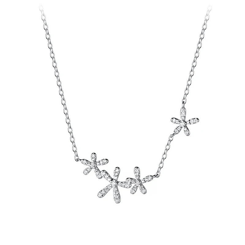 

Ожерелье из стерлингового серебра 925 пробы с цирконом и цветком для женщин, ожерелье с подвеской в виде цветка с кристаллами и растениями, юв...