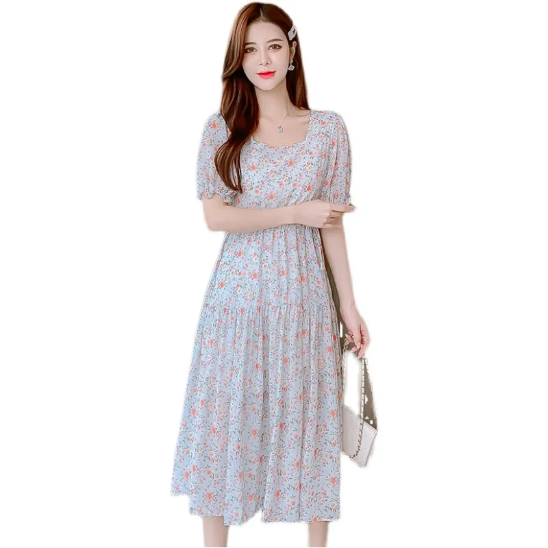 

COIGARSAM Floral Print Women dress New Summer Chiffon Short Sleeve Dresses 9527