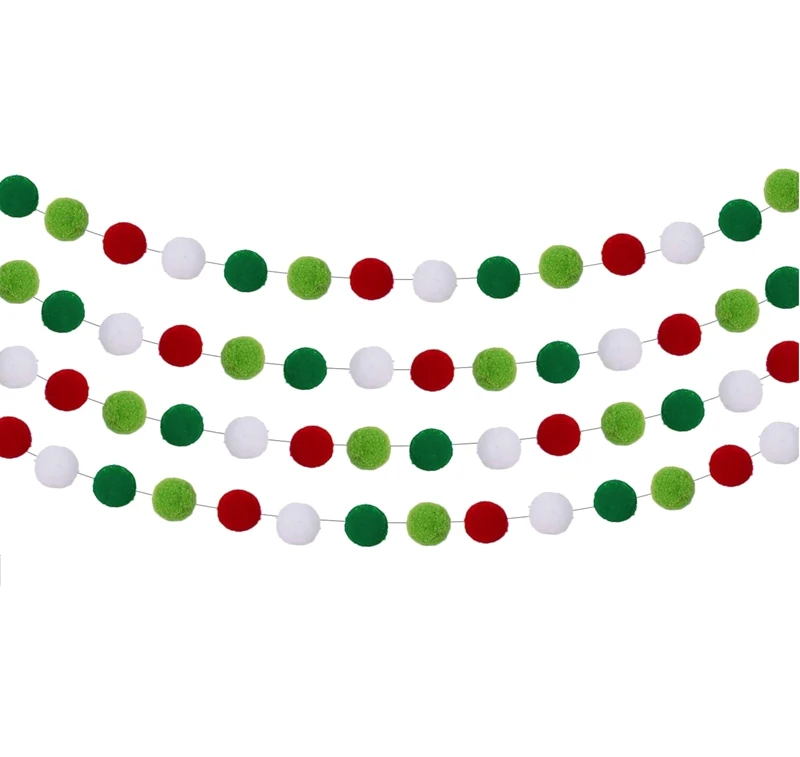 

4 Pieces Christmas Felt Ball Garland Colorful Pom Pom Garland Handmade for Wall Christmas Decoration