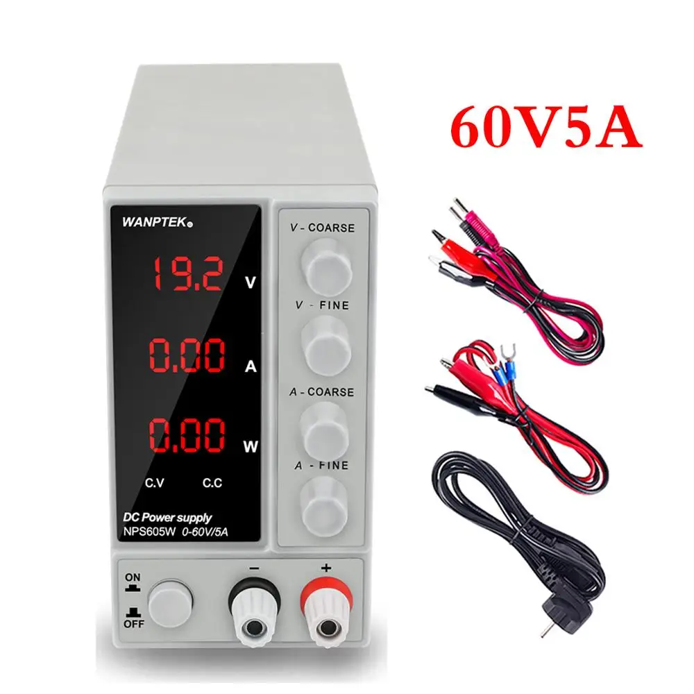 Новейшая модель; 60V 5A Регулируемый лабораторный источник питания лаборатория Регулируемый постоянного тока стабилизатор напряжения переключение скамья источник с тонкими наконечниками