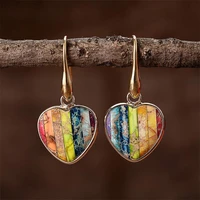 7 chakra chakra heart stone dangle earrings for women stone drop stunning rainbow jasper protection mental crystal sea sediment