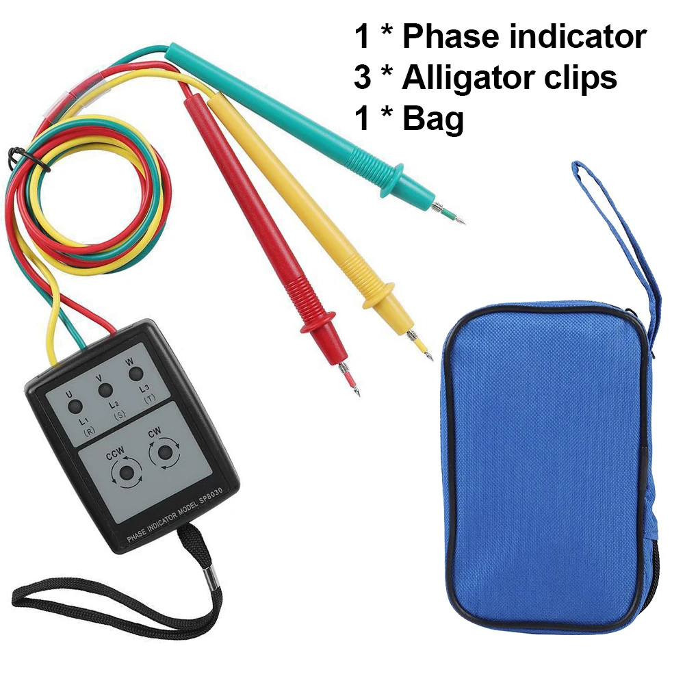 

3 Phase Indicator Sequence Tester Rotation Meter SP8030 200-480V with LED Buzzer Phase Sequence Meter Voltage Tester