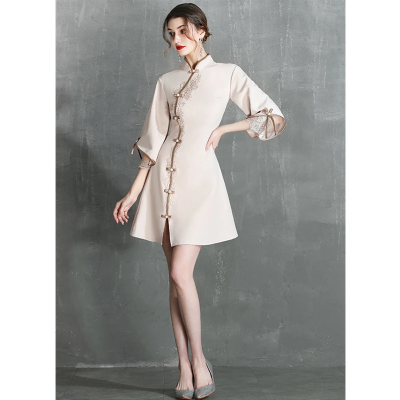 Китайское традиционное платье Qipao для женщин Модные Винтажные кружевное Cheongsam