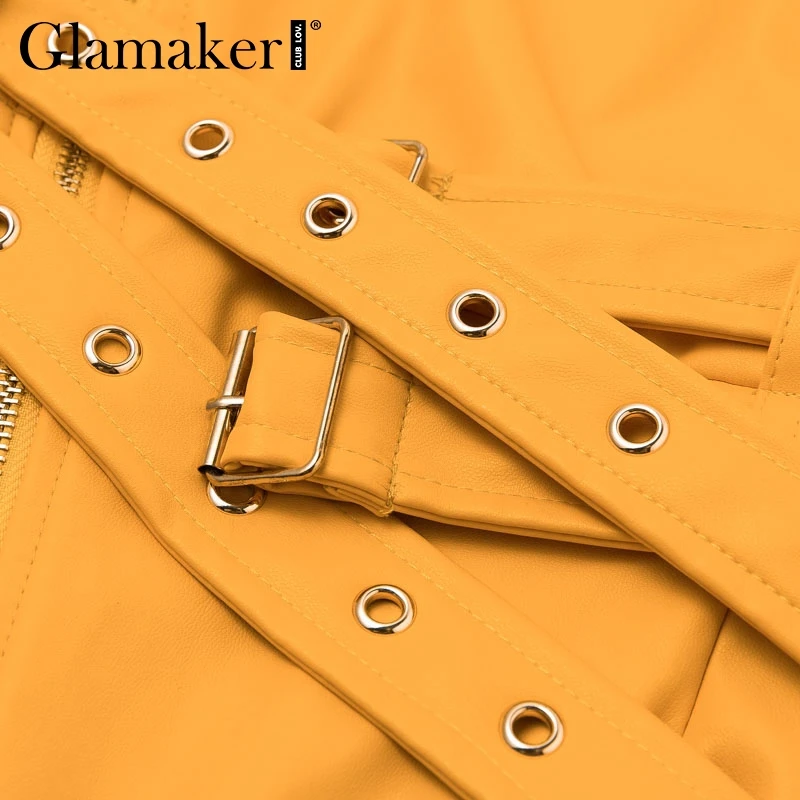 Glamaker, сексуальное короткое платье из искусственной кожи на молнии, женское платье на одно плечо с поясом, осеннее платье, элегантное женское платье для вечеринки, Клубное платье, vestido