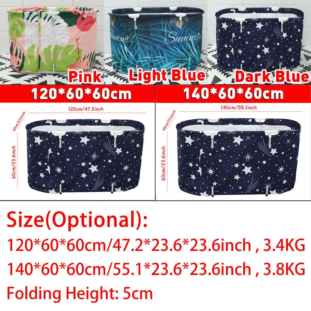 

Meigar 120/140cm Large Bathtub Adult Bath Tub Barrel Sweat Steaming Bathtub Plastic Portable Folding Thicken Bathtub Home Sauna