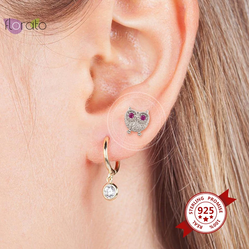 

925 Sterling Silver Ear Needle Owl Purple Eye Small Stud Earrings Minimalist Women's Earrings Exquisite Earrings Birthday Gift
