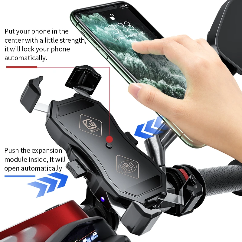 motorcycle phone holder 15w wireless smart charger qc3 0 wire charing 2 in 1 semiautomatic stand 360 degree rotation bracket free global shipping