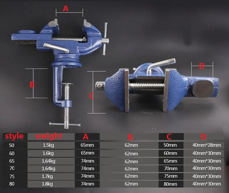 Table Vise Light Duty Mechanic Clamp-on 360 Degree Swivel Base Cast Workbench Household Small Bench | Инструменты