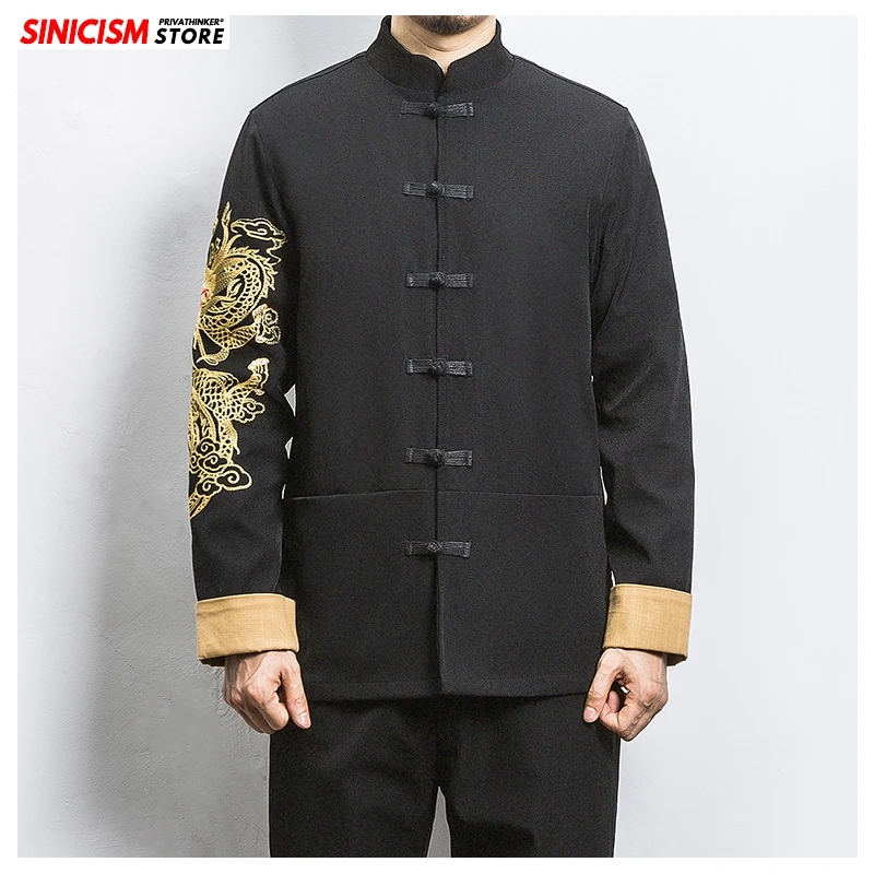 Sinicism Store Новая мужская куртка с вышивкой Золотого Дракона мужские топы в